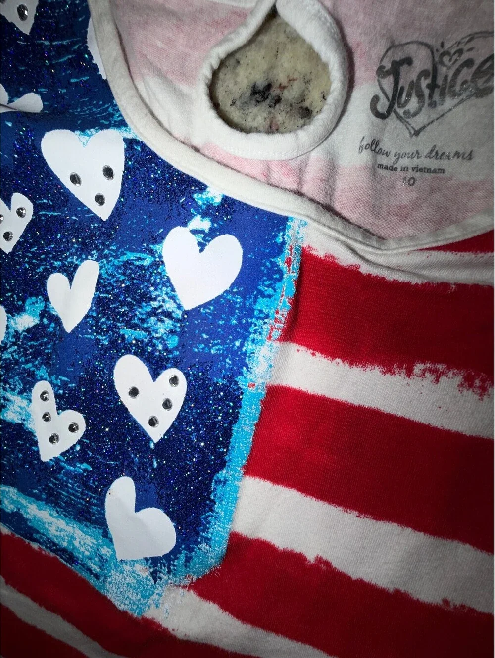 Justice Girls Size 10 Red White Blue Americana Flag Heart Graphic T-Shirt